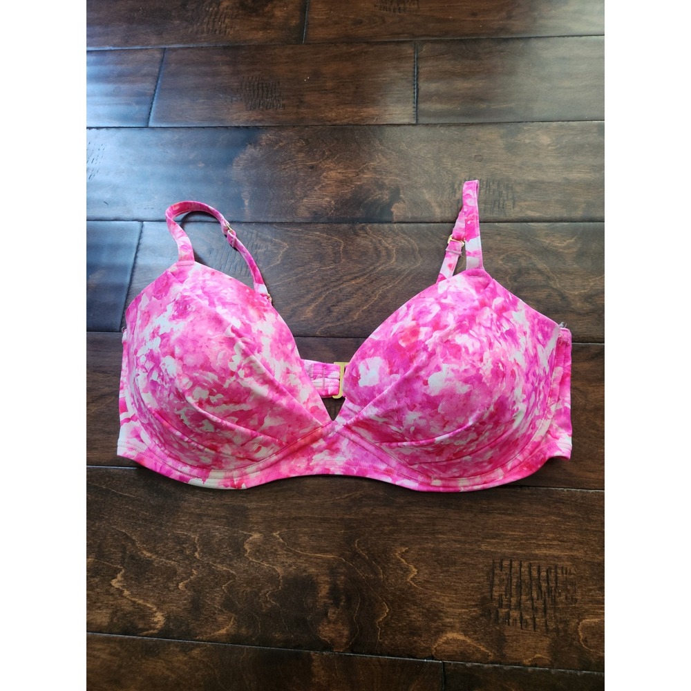 Smart & Sexy Bikini Top Women 40D Pink Underwire Watercolor SA1002 EUC